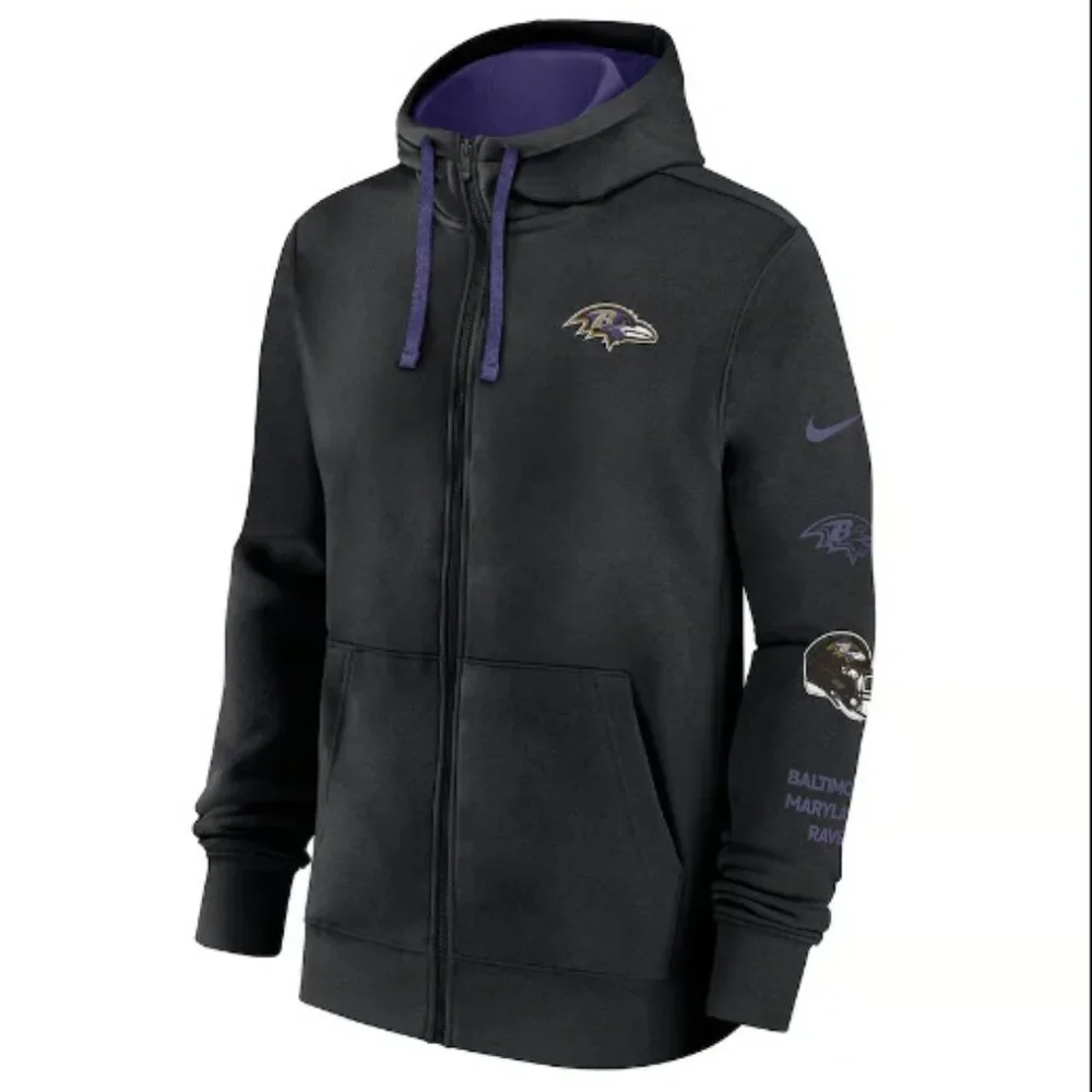 Men's Nike Black Baltimore Ravens Club Full-Zip Hoodie Jacket